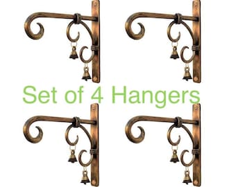 Handmade Brass Wall Hanger Set: Vintage Style Lantern, Plant or Bird Feeder Decor