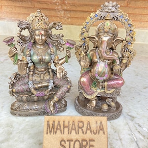 Lakshmi Goddess Statue, Small 23 cm Sitting Laxmi on Lotus Idol for Home Temple,Hindu Goddess of Fortune, Abundance,Prosperity and Fertility
