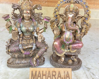 Lakshmi Goddess Statue, Small 23 cm Sitting Laxmi on Lotus Idol for Home Temple,Hindu Goddess of Fortune, Abundance,Prosperity and Fertility