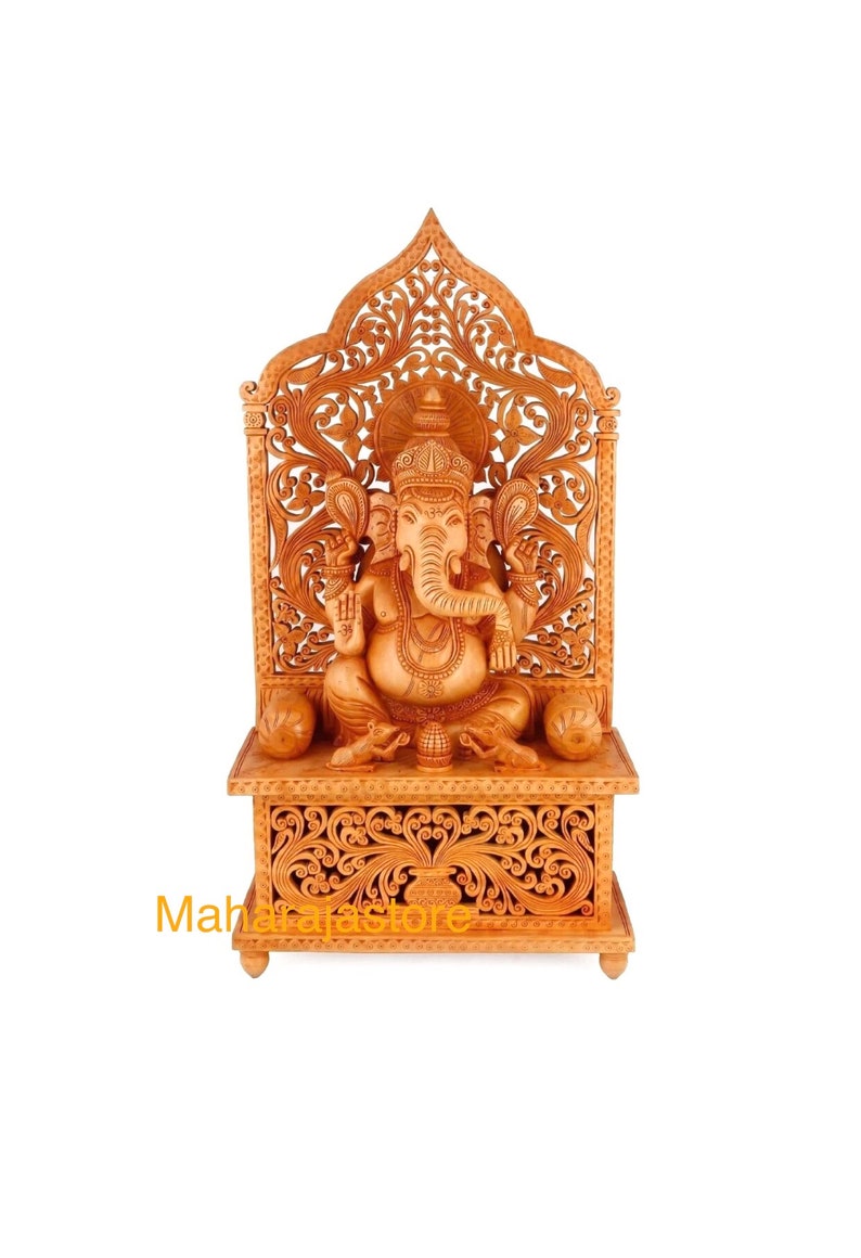 Ganesh Wood Statue Handmade Wood Carving Work Etsy