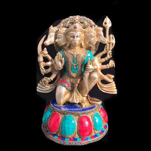 Brass Lord Hanuman, Panchmukhi Hanuman, Bajrangbali, Pawan Putra, Handmade Hanuman Idol, Lord Ram, Stone Work