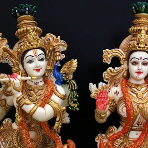 15&quot; Handmade Radha Krishna Statue: Indian God of Love, Temple Decor