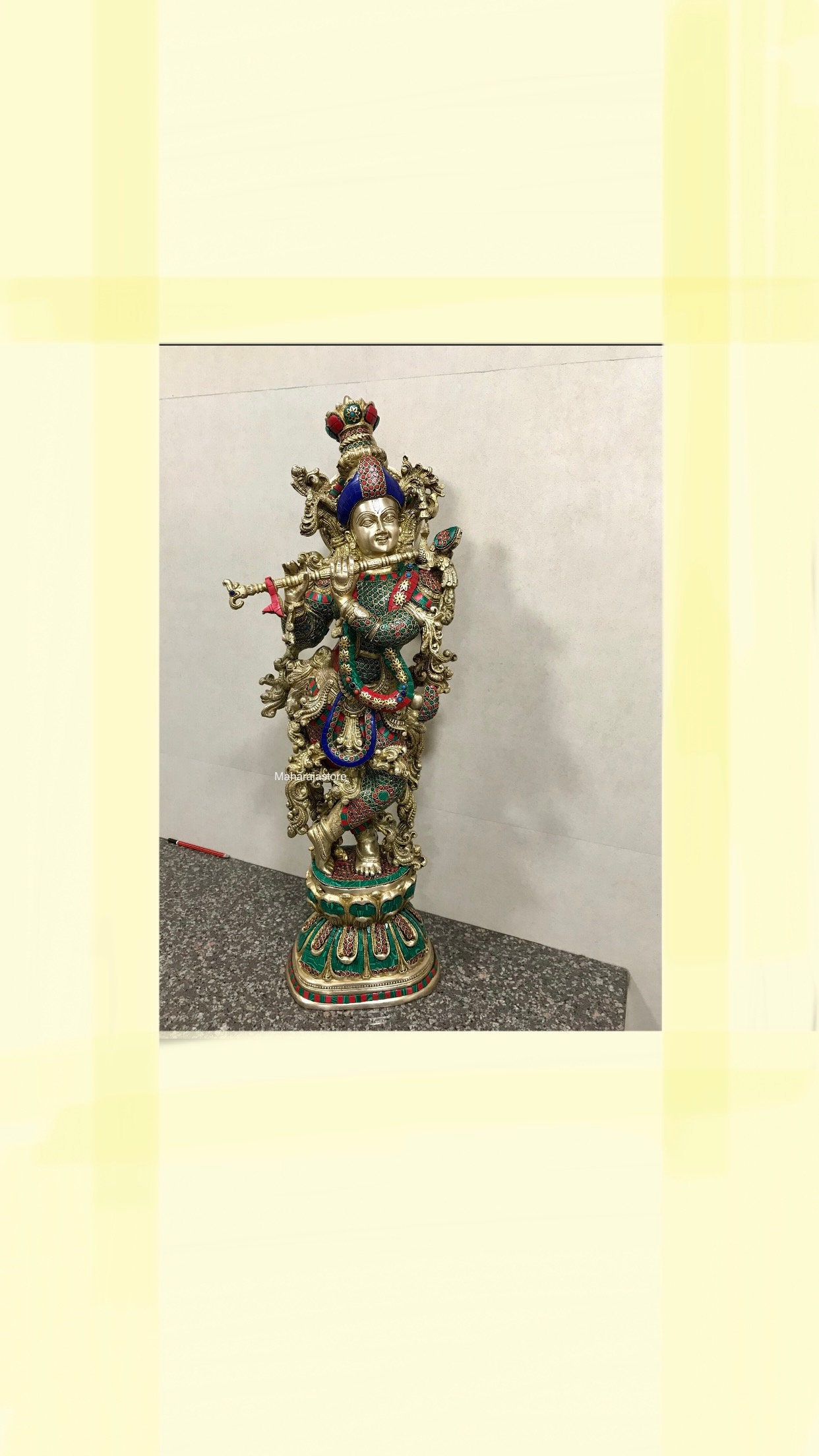 Large Brass Krishna Statue: Hindu Temple Altar Decor (75 CM)