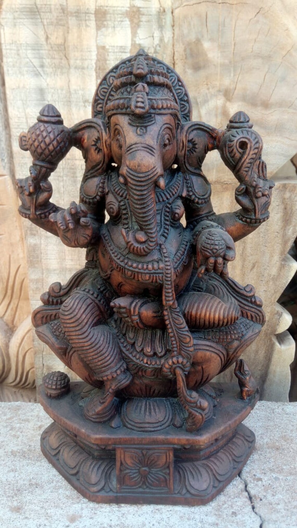 Ganesh Wood Statue Etsy