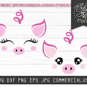 Varken SVG, Pig Faces SVG Cut File voor Cricut, Farm Svg, Girl Pig svg, Wimpers svg, Pretty Pig svg, Kawaii Pig Clipart, Knorretje svg dxf png