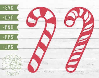 Candy Cane SVG Cut Files, Silhouette Cameo Cricut, Dxf Svg PNG, Christmas Holiday Candy Cane Design, Commercial Use Instant Download Vector