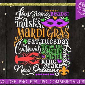 Arquivo de corte SVG do Mardi Gras, design da camisa do Mardi Gras PNG download digital, lagostins Louisiana svg, palavras de clipart de Nova Orleans, dxf eps jpg