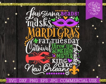 Mardi Gras SVG Cut File, Mardi Gras Shirt Design PNG Digital Download, Crawfish Louisiana svg, New Orleans Clipart Words, dxf eps jpg