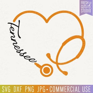 Tennessee verpleegster stethoscoop SVG-bestand knippen, PreMed Student Shirt-bestand, Tennessee PNG voor verpleegkundige, cadeau voor student verpleegkunde, stethoscoop hart RN
