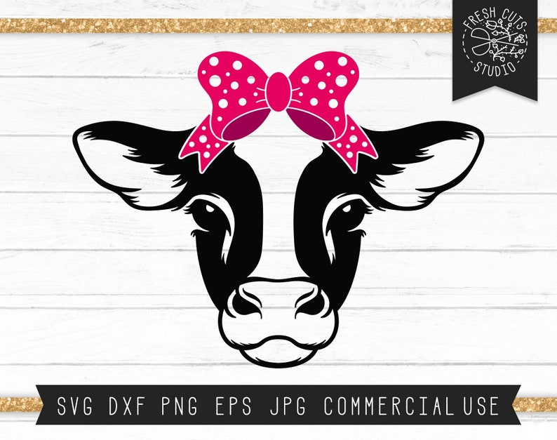 Download Cow Svg Cut File Cute Cow Face Clipart Cow with Bow Svg | Etsy