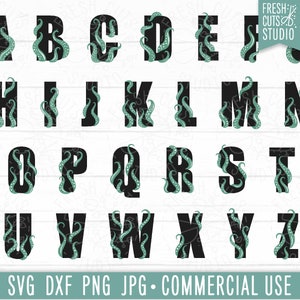 Tentacle Letters SVG, Octopus Alphabet Cut File Cricut, Silhouette, Squid svg, Tentacle Alphabet Font svg, Uso commerciale