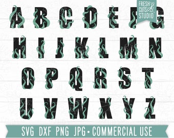 Tentacle Letters SVG, Octopus Alphabet Cut File Cricut, Silhouette, Squid svg, Tentacle Alphabet Font svg, Commercial Use