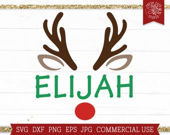 Reindeer Frame SVG Christmas Name Cut File for Cricut, Deer with Bow, Monogram Frame, Kids Christmas Shirt, Sublimation, Digital Download