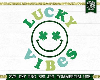 St Patricks Day SVG, Lucky Vibes svg, Shamrock Smile Face png Sublimation Design, Happy Go Lucky SVG, St Patty's Day, Retro Lucky svg dxf
