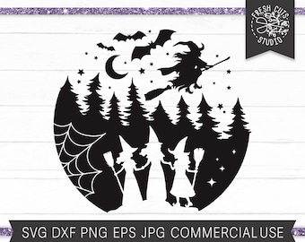 Halloween Witch Silhouette SVG, Witchy Vibes, Witch on a Broomstick SVG Cut File for Cricut, Commercial Use, Coven svg, Halloween SVG png