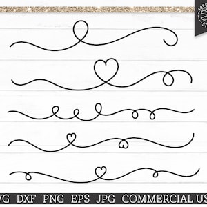 Heart Doodle Lines SVG Cut Files for Cricut, Saltos de línea, Acentos dibujados a mano Clipart, Loops, Uso comercial svg dxf png eps, Líneas divisorias