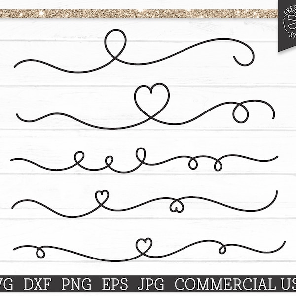 Heart Doodle Lines SVG Cut Files for Cricut, Line Breaks, Hand Drawn Accents Clipart, Loops, Commercial Use svg dxf png eps, Divider Lines