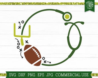 Archivo de corte SVG de estetoscopio de fútbol para Cricut, archivo de silueta, marco de monograma de estetoscopio, enfermera SVG, Playoffs SVG, fútbol SVG png