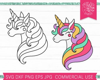 Unicorn Svg, Unicorn Head Svg, Unicorn Face svg, Cute Unicorn Cut Files for Cricut, Line Drawing, Silhouette Cameo, Instant Download svg