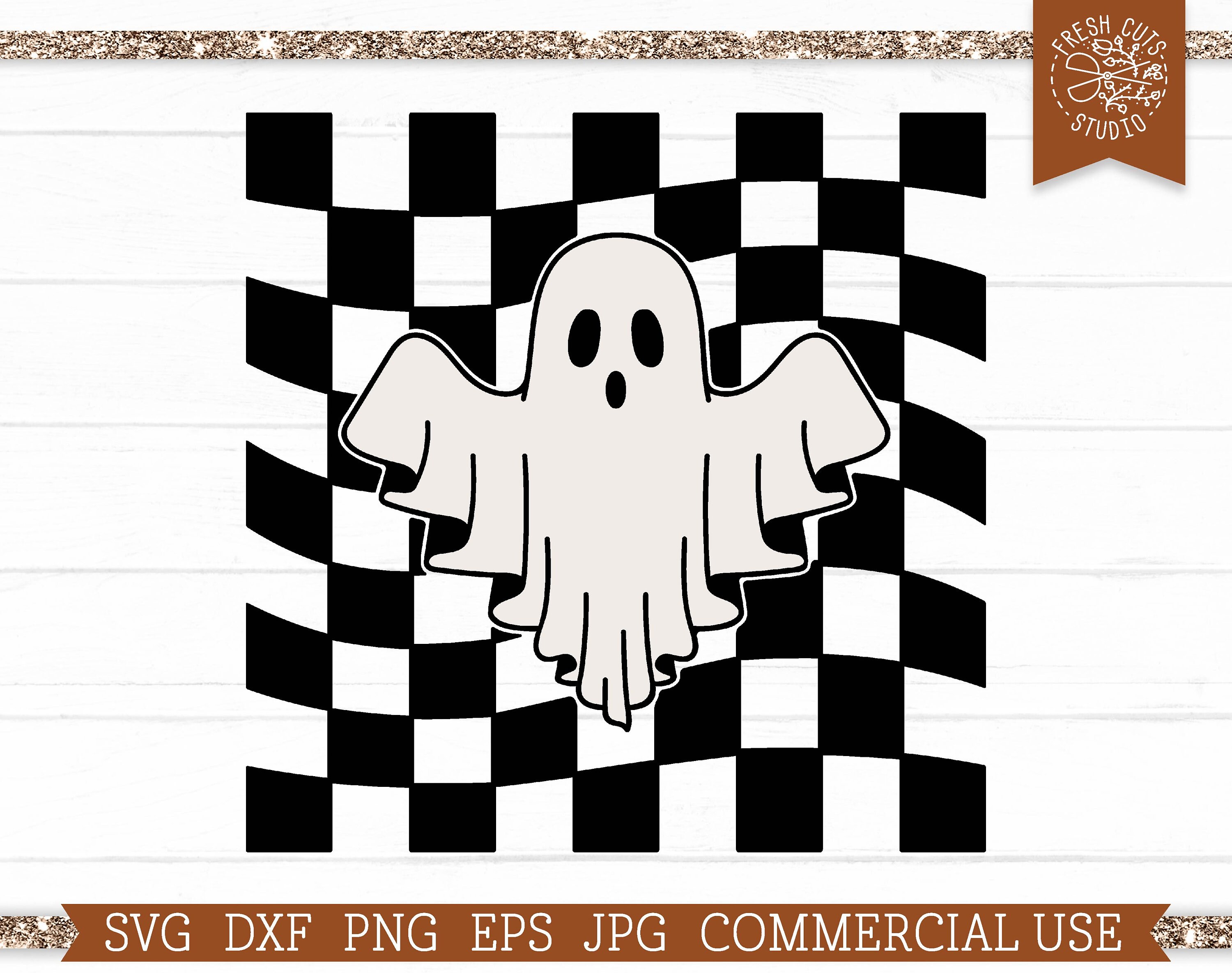 Retro Ghost SVG Check Background Groovy Retro Halloween Cut File for ...
