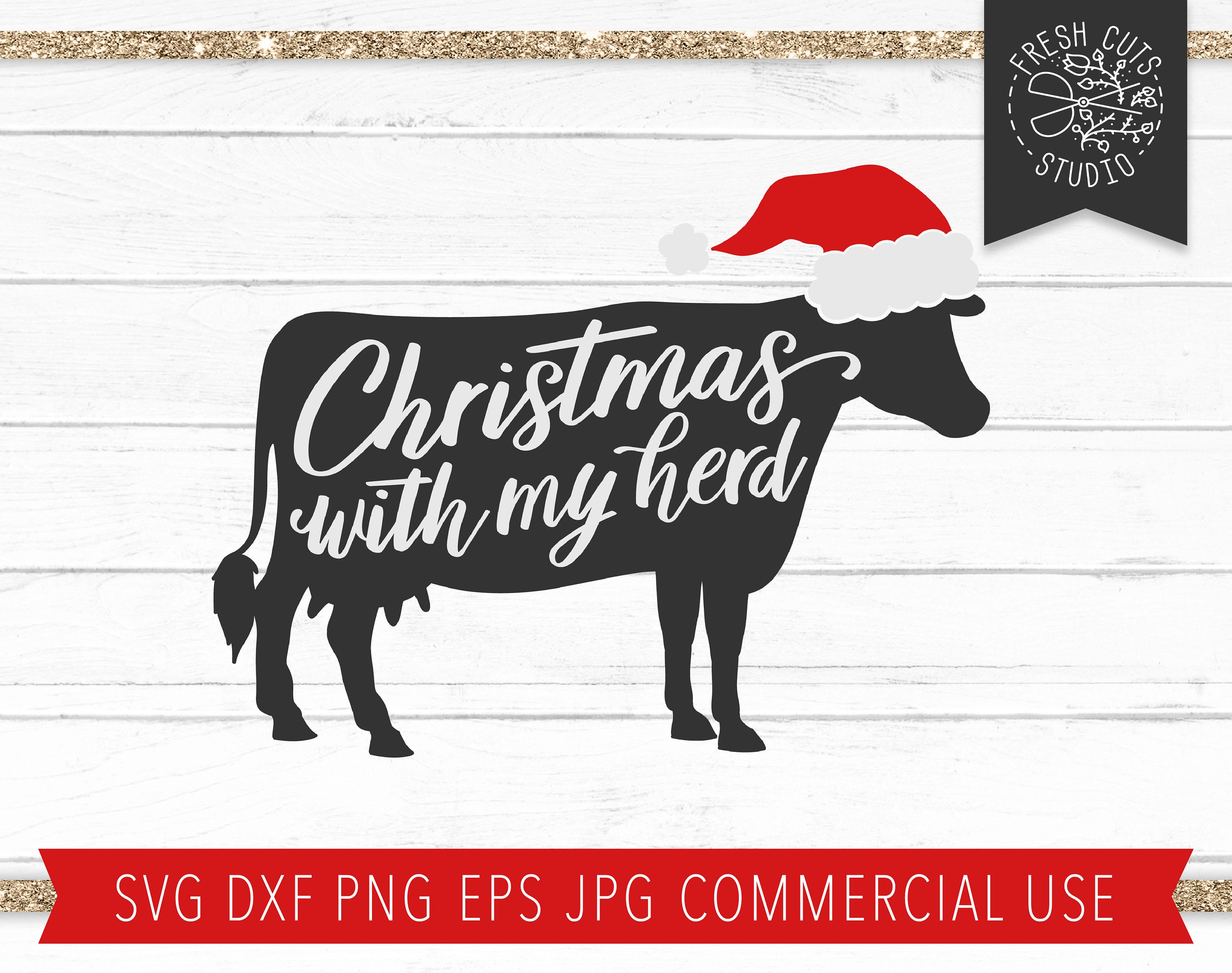 Christmas Cow SVG Cut File for Cricut, Cow Silhouette, Christmas With ...
