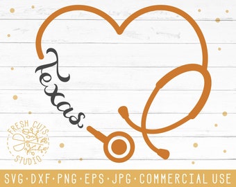 Texas Nurse Stethoscope SVG University Texas State Nursing Pre Med Clipart SVG Dxf Instant Download Design Commercial Use Cut Files Heart