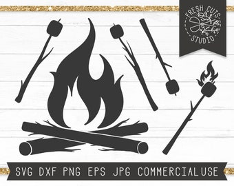 Campfire SVG File, Camping svg, Marshmallow Svg, Roasting Marshmallows, S'mores svg, Campfire Cut File for Cricut, Fire svg, Fireplace