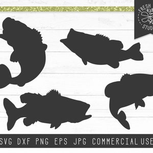 Bass Fish Silhouettes, Bass SVG, Fish SVG Silhouette Files, Instant Download Digital Design Cut Files for Cricut, Largemouth Bass svg, png