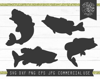 Bass Fish Silhouettes, Bass SVG, Fish SVG Silhouette Files, Instant Download Digital Design Cut Files for Cricut, Largemouth Bass svg, png