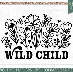 Wild Kind SVG, Peuter Shirt Cut File Design voor Cricut, Silhouet, Bloem Chili, Wildflower Sublimatie PNG Print File, Baby Meisje Shirt