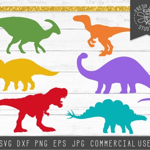 Dinosauro SVG Cut Files per Cricut e Silhouette, Eps Png Jpg Dxf, Dinosaurs Clipart Silhouettes, Stegosaurus Triceratops Brontosaur Trex
