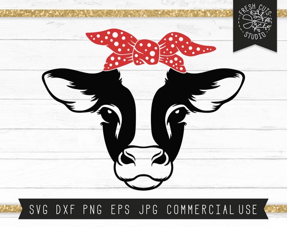 Cow Svg Cut File Cute Cow Face Clipart Cow With Bandana Svg Etsy