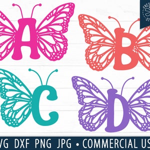 Papillon lettres SVG Alphabet coupe fichier Cricut, Silhouette, papillon aile lettres, papillon monogramme lettres, monogramme Alphabet svg png