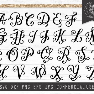 Letras monograma elegantes, archivos SVG de corte para Cricut, alfabeto elegante para personalizar, letras DXF, descarga instantánea de archivos de silueta SVG y PNG