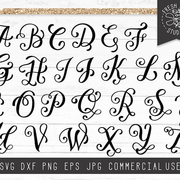 Lettres monogramme fantaisie SVG Cut Files pour Cricut, Alphabet fantaisie pour la personnalisation, Lettres Dxf, Téléchargement instantané Silhouette Files svg png