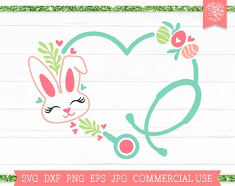 Easter Stethoscope SVG Nurse Cut File for Cricut, Silhouette File, Spring Stethoscope Monogram Frame, Nurse svg, Easter Bunny svg for Nurses