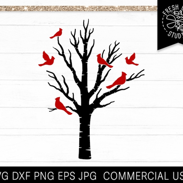 Cardinal SVG File, Cardinals in Tree, Cardinal on Branch, Birch Tree svg, Red Birds svg, Memorial svg, Remembrance svg, Grief Loss Love dxf