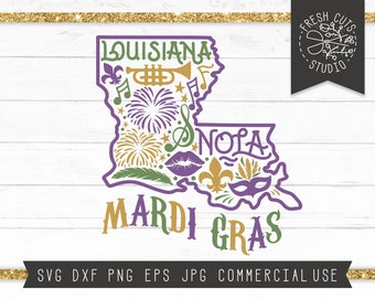 Mardi Gras SVG Cut File for Cricut, New Orleans svg, Louisiana Svg, Nola svg, Fleur De Lis svg, Louisiana State Svg, Mardi Gras Shirt Svg