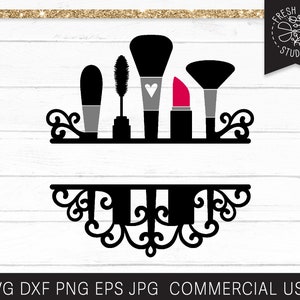 Makeup Split Frame SVG File, Makeup SVG Cut File for Cricut, Makeup Brushes, Lipstick svg, Mascara SVG Lashes, Name Frame, Makeup Artist svg
