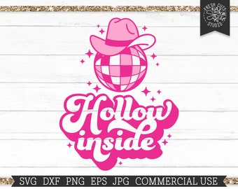 Hollow Inside Disco Ball SVG Cowboy Hat Country Western Trendy SVG Cut file for Cricut, Silhouette, Pink October, Line Dancing, Depression
