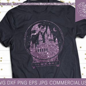 Castle with Dragon SVG Cut File, Dragon Png Sublimation Print File, Wizard School, Magic Crystal Ball, Moon and Stars, Witch, Halloween Svg