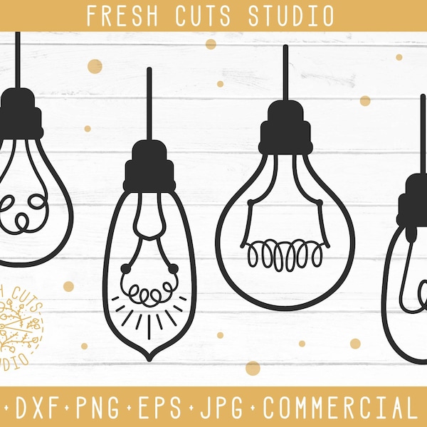 Light Bulb Svg Instant Download Design, Edison Bulb Clipart Designs, Cut Files for Cutting Machines, Cricut Lightbulb Silhouettes Dxf PNG