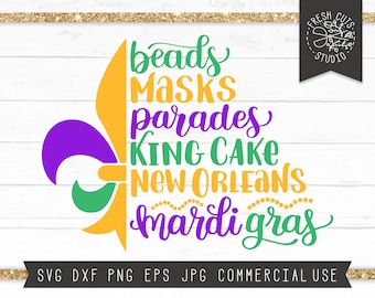 Mardi Gras SVG File Instant Download, New Orleans Svg, Lousiana svg, Fat Tuesday svg, Mardi Gras Shirt Cut File for Cricut, Silhouette dxf