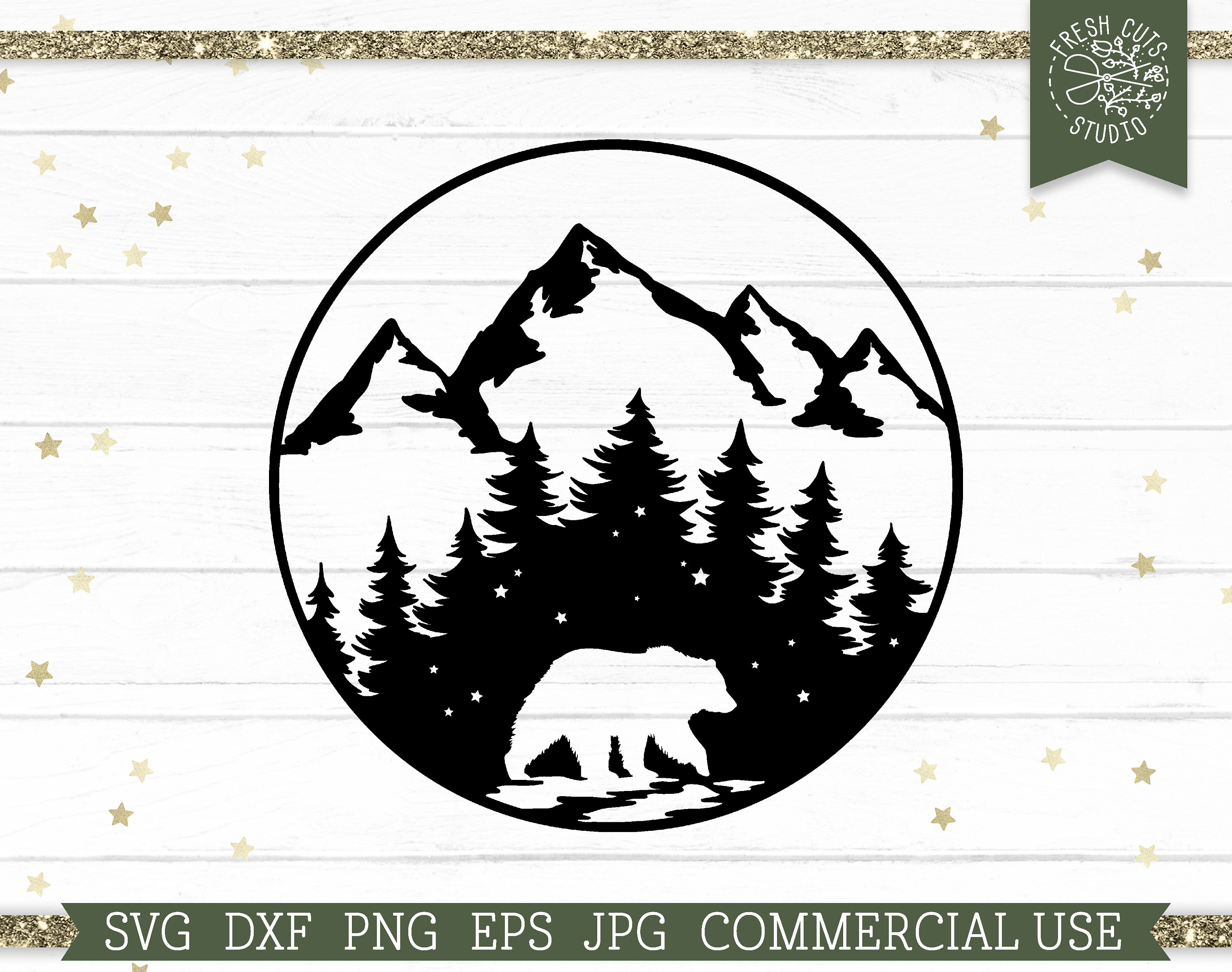 Mountain Bear SVG File, Pine Trees, Forest Rustic Circle Design ...