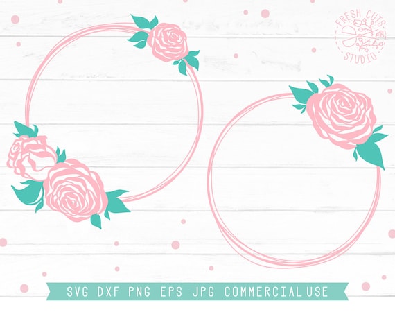 Single Rose Circle Split Wreath for Name Monogram Clipart Digital