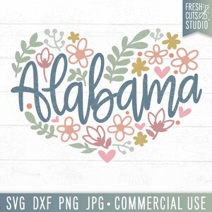 Alabama SVG coeur Png pour sublimation, Alabama Clipart, Design floral, esthétique de maillot de football, cadeau pour étudiant de l'Alabama, chemise universitaire