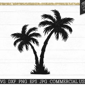 Palm Trees Silhouette SVG Cut file for Cricut, Cutting Machine Files, Commercial Use svg, Tropical Beach Vacation Scene, dxf png eps jpg