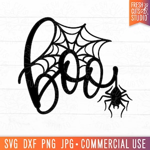 Boo Spider SVG Halloween Spooky Cut File, Cute Halloween Shirt PNG Sublimation Design, Boo png, Spiderweb, Halloween svg png dxf jpg