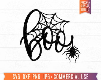 Boo Spider SVG Halloween Spooky Cut File, Cute Halloween Shirt PNG Sublimation Design, Boo png, Spiderweb, Halloween svg png dxf jpg