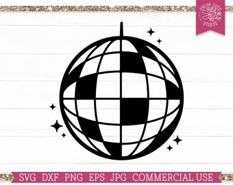 Disco Ball SVG Cut File for Cricut and Silhouette, Commercial Use Groovy Hippie Disco PNG Sublimation Design, dxf eps jpg Digital Download